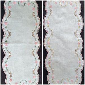 Vintage table cloth hand embroidery fabric - linen